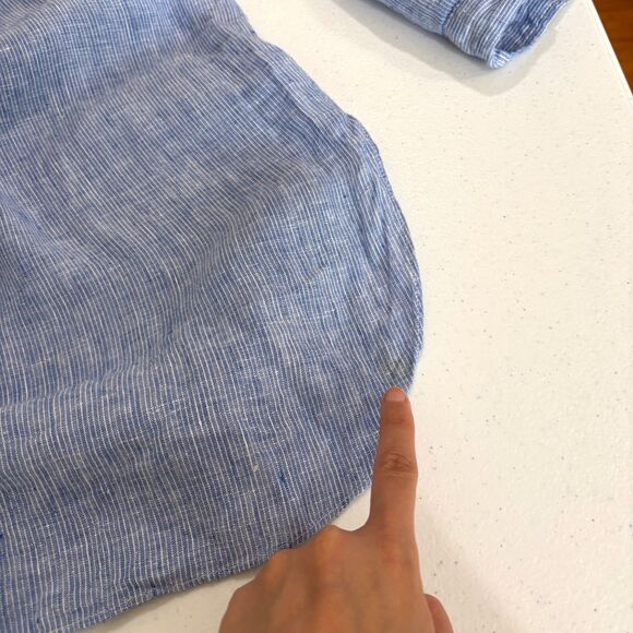 Zara 100% Linen Shirt Men M Casual Button Up Striped Blue Beachy Preppy Coastal - Picture 8 of 8